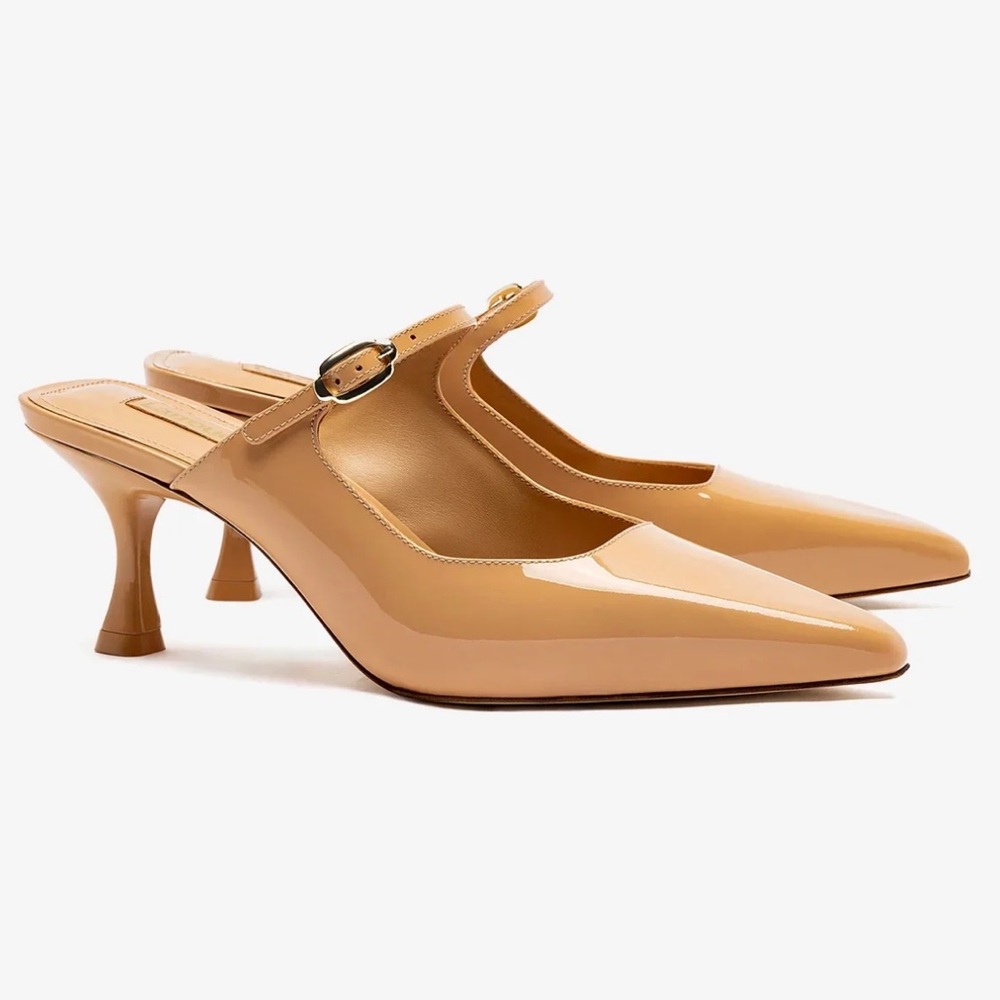 Ines Mule In Tan Patent Leather Larroudé